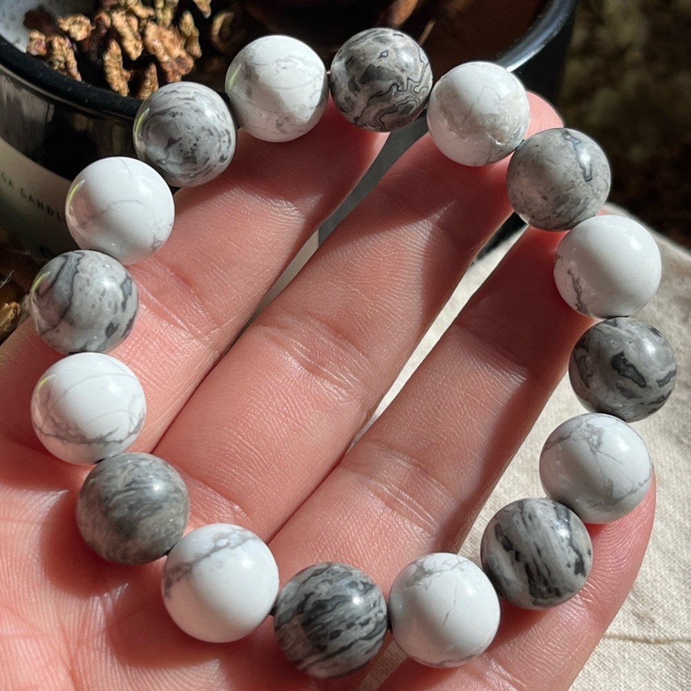 12mm Howlite‎ Picasso Jasper Bracelet